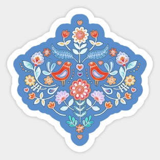 Happy Folk Summer Floral on Light Blue Sticker